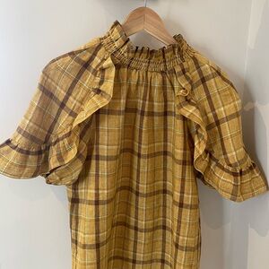 Yellow Plaid Ruffle Blouse